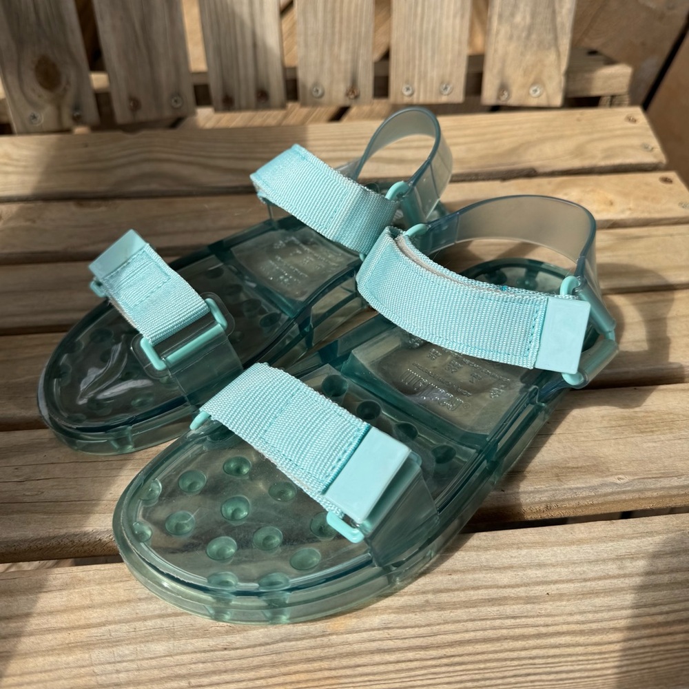 MELISSA Wide Papete Teal Green Adjustable Strap Jelly Ankle Strap Sandals Sz 7